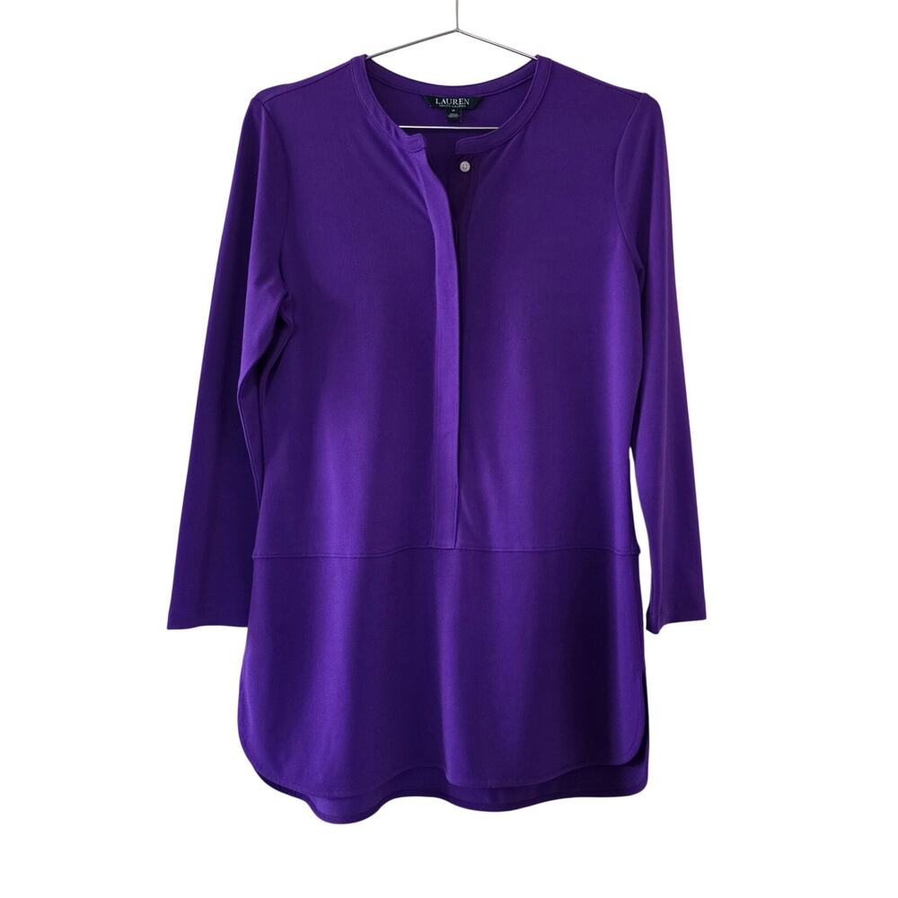 Lauren Ralph Lauren Purple Long Sleeve Tunic Top Size M High Low Hem